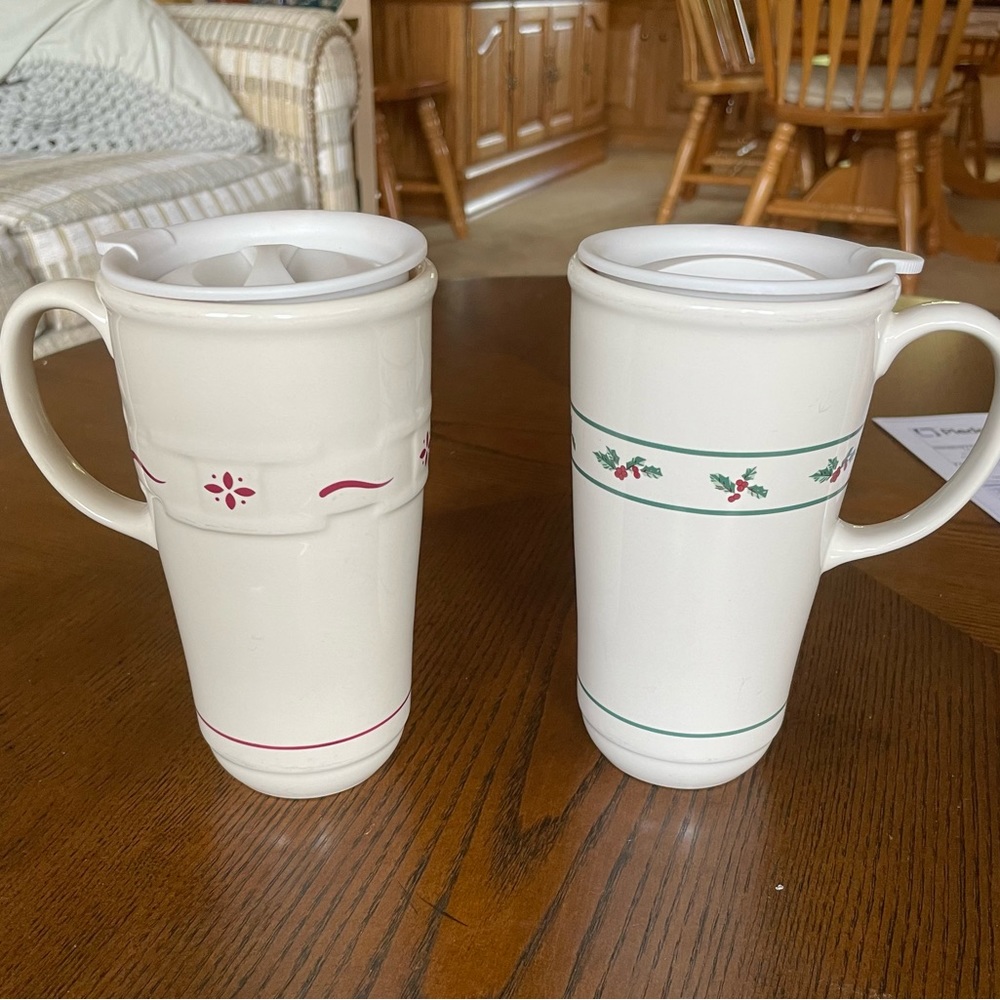(2)Longaberger travel mugs with lids